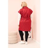 Kesi Włoski Women's Plus Size quilted vest with belt and collar brown | Shoptok.si