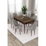 Hanah home trpezarijski set Eta, sto na razvlačenje i 6 stolica, ploča u dekoru drveta Baroque, siva tkanina Babyface | Eponuda.com