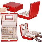 springos Szkatułka za nakit iz eko usnja 26x26x8,5 cm, rdeč etui s prekati., (21631853) | Shoptok.si