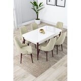 Hanah home trpezarijski set Lia, sto na razvlačenje i 6 stolica, bela ploča, noge boje oraha, krem tkanina Babyface | Eponuda.com