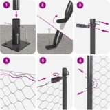 vidaXL hexagonalna ograja siva 1x50 m jeklo, ograjni stebri s podnožji 13 kos Ø32mm 110cm cinkano jeklo | Shoptok.si