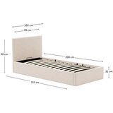 Kave Home Bež oblazinjena postelja s prostorom za shranjevanje z letvenim dnom 90x200 cm Nahiri – | Shoptok.si