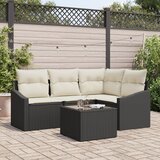 vidaXL Vrtni kavč set 5-delni Bež blazine in črno ogrodje | Shoptok.si