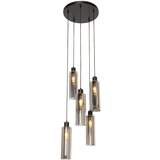 QAZQA Smart hanglamp zwart met smoke glas 5-lichts incl. Wifi A60- Stavelot Cene