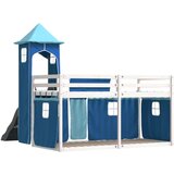 Krevet na kat s toboganom i zavjesama plavi 90 x 200 cm | shoptok.hr
