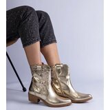 Gemre Metallic Madeira Gold Ankle Cowboy Boots on Block Heel | Shoptok.si