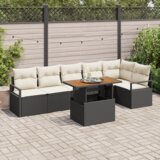 vidaXL set vrtne sofe od 7 komada s jastučićima crni poli ratan | shoptok.hr