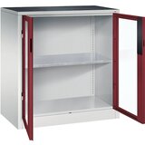 C+P Omara s krilnimi vrati z akrilnim steklom, VxŠxG 1000 x 930 x 500 mm, 1 polica, svetlo sive / rubinasto rdeče barve | Shoptok.si