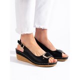 Shelvt Black low wedge sandals espadrilles Cene