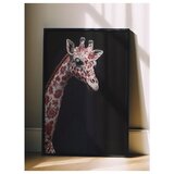 Wallxpert uramljena slika 115260, žirafa sa crvenim cvetnim šarama na crnoj pozadini, 50 x 70 cm, crni ram | Eponuda.com