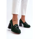 Laura Messi Leather Pumps on Chunky Heel 2706 Dark Green Cene