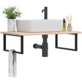 vidaXL Stenska polica za umivalnik jeklo in trdna hrastovina | Shoptok.si