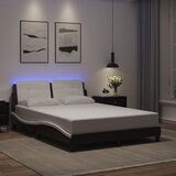 Maison Chic Posteljni okvir - Dvoposteljna postelja - Zakonska postelja z LED lučkami črno bel 140x190 cm umetno usnje, (21696771) | Shoptok.si