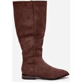 Boto Suede Boots With Flat Heel Brown Eelin | shoptok.hr