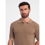 Ombre Men's cotton structured knit polo shirt - light brown | Eponuda.ba