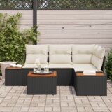 vidaXL 5-dijelni Vrtni Kauč Set s Jastučićima Crni Poli Ratan Akacija | shoptok.hr