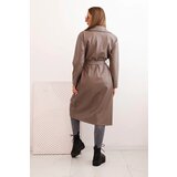 Kesi Włoski Women's eco-leather trench coat with a belt and collar fango | shoptok.hr