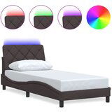Maison Chic Posteljni okvir - Enojna postelja - Postelja za odrasle z LED brez vzmetnice temno rjav 90x200 cm blago, (21696662) | Shoptok.si