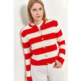 Bianco Lucci Women's Thick Striped Knitwear Cardigan with Metal Buttons Cene