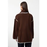 Trendyol Brown Soft Texture Wide Pattern Scarf Beard Detailed Knitwear Cardigan | shoptok.hr