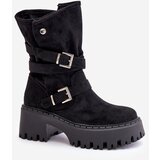 Boto Women's Ankle Boots On Chunky Heel With Buckles And Strap Black Nerelisa | Shoptok.si