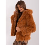 Fashion Hunters Light brown eco-fur jacket with hood | shoptok.hr
