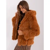 Fashion Hunters Light brown eco-fur jacket with hood