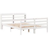 vidaXL Posteljni okvir z vzglavjem bel 135x190 cm trdna borovina, (21303328) Cene