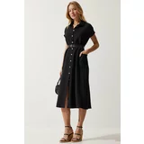 Happiness İstanbul Women's Black Belted Woven Dress