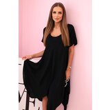 Kesi Włoski Damenkleid aus Viskose mit kurzen Ärmeln und ausgestelltem Saum black | Shoptok.si