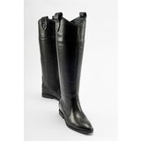 LuviShoes LEAR Black Skin Genuine Leather Women's Hidden Heel Boots Cene