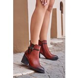 PE2 Women's Heeled Ankle Boots with Insulation and Strap Brown Zinithia Cene