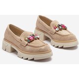 Resti Light brown openwork women's moccasins with ornament Bokkso- Footwear | Shoptok.si