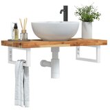 vidaXL Zidna polica za Lavabo - Umivaonik od čelika i masivnog bagremovog drva - tamno smeđe i bijele boje 80 x 40 x 4 cm 1 Pravokutno | shoptok.hr