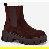 Boto Women's ankle boots with lining with zipper eco suede chocolate Fivienne | Shoptok.si