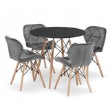 BOLZZ TORINO OKRUGLI STO 80 cm BLACK + FERRA trpezarijske stolice set 4 kom Velvet siva