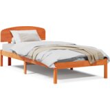  Krevetni okvir s uzglavljem Wax smeđi 90x200 cm Čvrsta drvena borovina | shoptok.hr