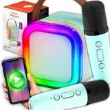 Aku. 1200mah karaoke zvučnik bluetooth 5.3 2x mikrofon led rgb plavi