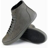 Ombre Men's high-top sneakers with matte texture and embossed logo - dark olive Cene