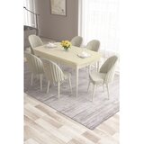 Hanah home trpezarijski set Roz, sto na razvlačenje i 6 stolica, krem ploča, bele noge, krem tkanina Babyface | Eponuda.com