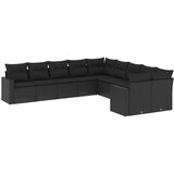 vidaXL 10-dijelni set vrtnih sofa s jastucima crni od poliratana | shoptok.hr