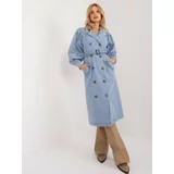 Fashion Hunters Light blue denim trench coat with buttons