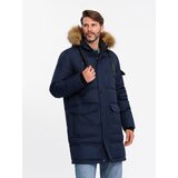 Ombre Men's long warm parka hooded jacket - navy blue Cijene