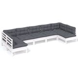 Maison Chic Seti vrtnega pohištva - Vrtna garnitura - Vrtni pohištvo set 7-delna z blazinami bela trdna borovina, (21804051) | Shoptok.si