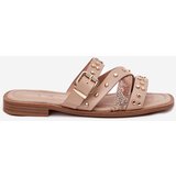 Boto Embellished women sandals on flat heel with straps and buckle beige Manitte | ePonuda.com