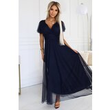 Numoco 562-1 NASTIA Long dress with neckline and short sleeves - DARK BLUE