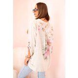 Kesi Włoski Women's cotton blouse with a floral pattern and buttons beige | shoptok.hr