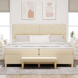 VidaXL Krevet s kutijom s madracem i klupom Krem 200x200 cm Tkanina Slike