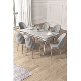 Hanah home trpezarijski set Pem, sto i 6 stolica, ploča u dekoru belog mermera, hromirane noge, siva tkanina Babyface | Eponuda.com