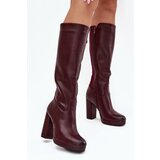 Boto Women Knee High Boots On Heels Eco Leather Burgundy Thalina Cene